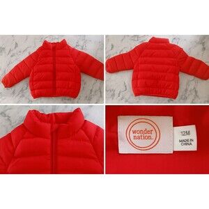Wonder Nation Infant Red Puffer Jacket 12M Quilted Winter Coat‎ Baby Outerwear